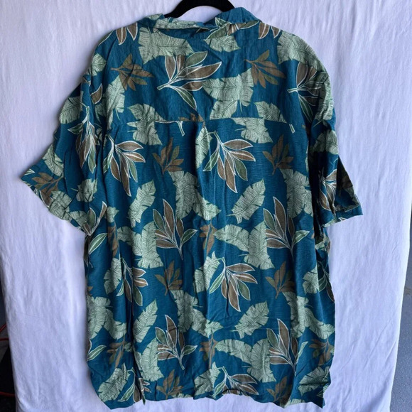 Men's Hawaiian Button-Up Shirt - Teal Tropical Leaf Print, Size 2XLT - Picture 5 of 5